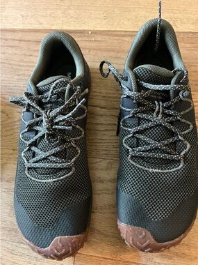 Merrill Men's Olive Green Trail Sneakers with Brown Rubber Outsole